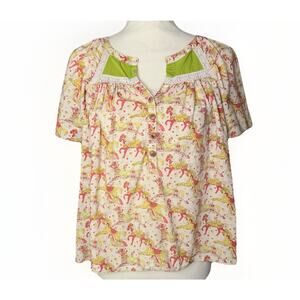 Tsumori Chisato S/M Tunic Blouse Cream Boho Peasant Top Flutter Cotton Horse